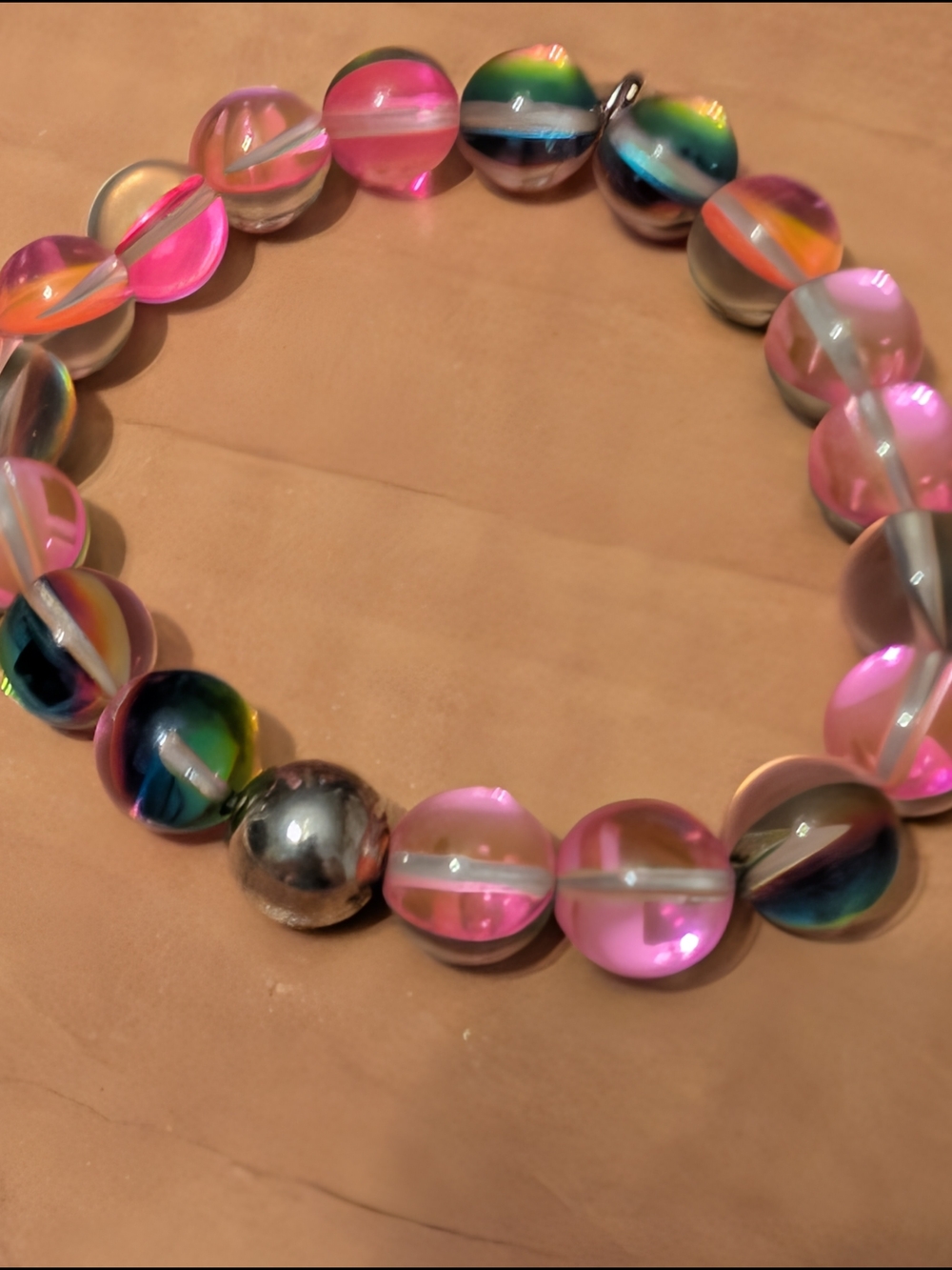 Colorful Pink Multicolor Beaded Stretch Bracelet
